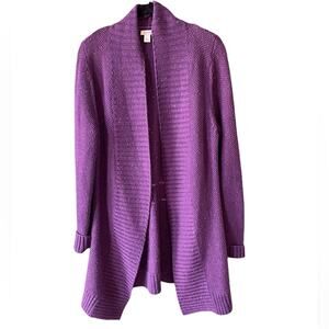 LL Bean Sweater Womens Small Purple Heathered Vintage Knit Long Cardigan Casual